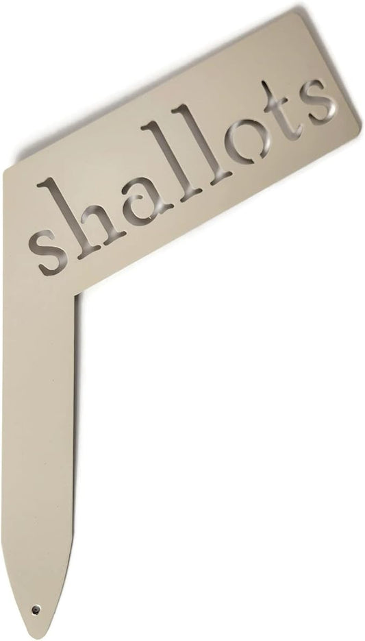 Planter Size Small Metal Garden Plant Vegetable Flower or Herb Markers 13.5 Inches Tall (shallots, Cream)