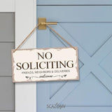 No Soliciting Family Friends Neighbors Deliveries Welcome Funny Rustic Wooden Front Door Sign Vintage Outdoor Wall Art Hanging Plaque for Porch Yard Store Home Farmhouse Decor 10''x 5''