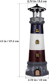 Solar Lighthouse Outdoor Statues, 360° Rotating Beacon Garden Lighthouse, 15" Light House for Outside Garden Yard Decor, Waterproof Resin Nautical Figurines for Patio Lawn Landscape Lighting (Black)