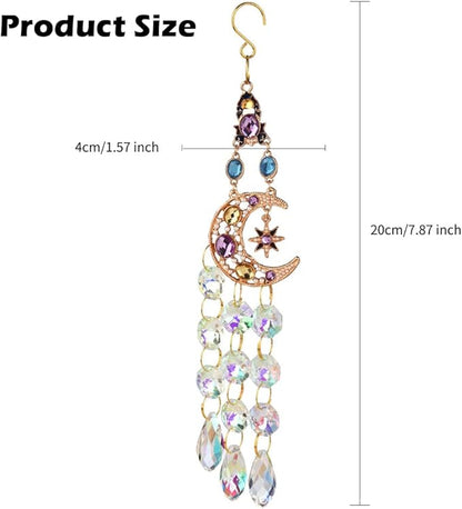 Crystal Suncatcher, Sun Catcher Crystals for Window Hanging, Crystal Wind Chimes Outdoor Indoor Decoration, Hanging Crystals Prism Suncatcher for Garden Decor Wedding Party (Moon)