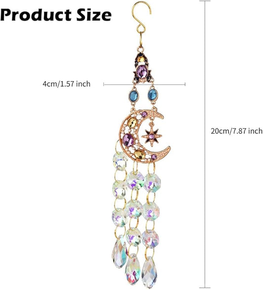 Crystal Suncatcher, Sun Catcher Crystals for Window Hanging, Crystal Wind Chimes Outdoor Indoor Decoration, Hanging Crystals Prism Suncatcher for Garden Decor Wedding Party (Moon)