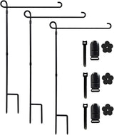 YEAHOME 3PC Garden Flag Holder Stand, Weather-Proof Yard Flag Pole Black Metal Powder-Coated Flagpole with Tiger Clip and Rubber Stopper for Garden Flags Outdoor Decorations