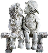 Lily's Home First Kiss Resin Garden Statue, Little Girl and Boy Kissing Yard Miniature Figurine,Small and Exquisite, 8 ¼ Inch