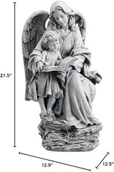 Avalon Gallery Guardian Angel with Child Garden Statue, Stone Resin Outdoor Décor, 19" Tall x 10" Wide