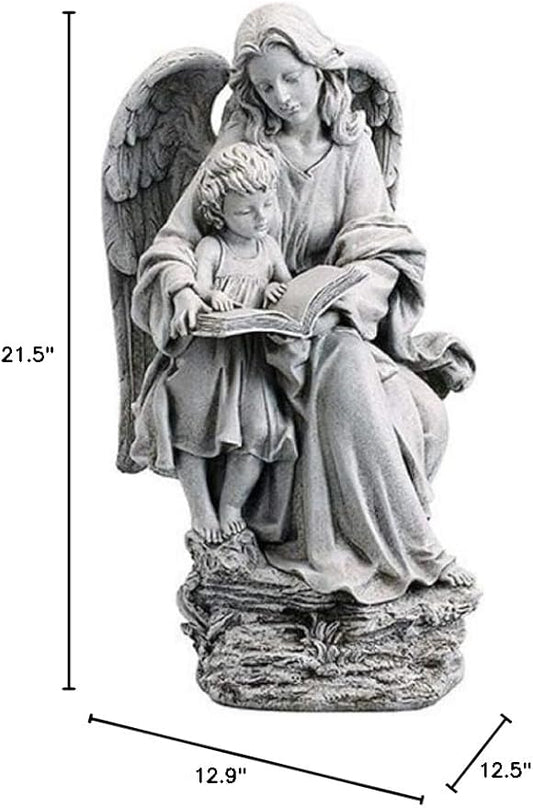 Avalon Gallery Guardian Angel with Child Garden Statue, Stone Resin Outdoor Décor, 19" Tall x 10" Wide