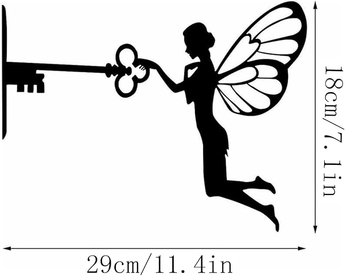 SBOMB Black Iron Art Decorative Metal Crafts, Sitting Fairy Silhouette Garden Statues Outdoor Art Statue for Patio Yard Lawn Tree Wall Deco (Fairy Key)