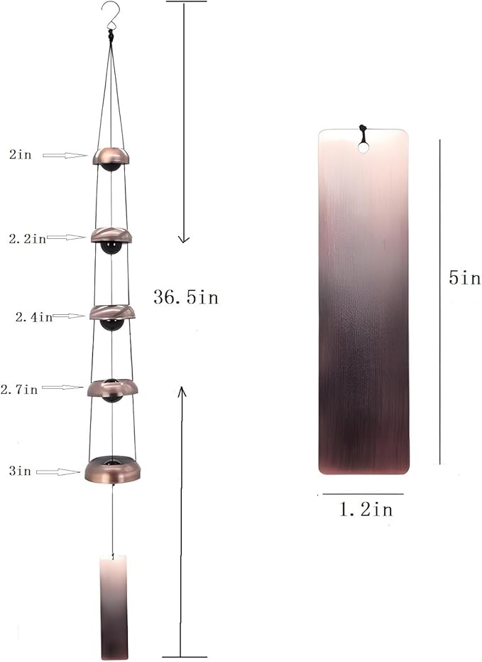 Copper Temple Wind Chimes for Outside - 5 Bell Feng Shui Windchime for Home, Garden, Patio & Porch - Spiritual Zen Decor, Memorial & Sympathy Gifts for Mom, Grandma, Neighbors