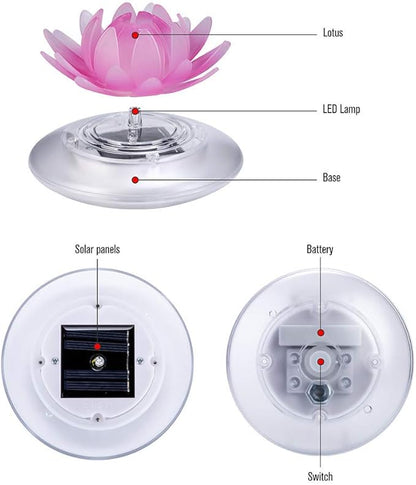 pearlstar Solar Floating Pool Lights Outdoor Pond Decoration Lighting Waterproof Color Changing LED Garden Lotus Lamp for Swimming Pool, Lily Pond, Yard (Lotus-4pack)