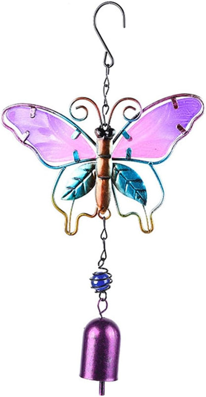 Butterfly Wind Chimes, Colorful Wind Chimes for Outside Creative Painted Metal Wind Chime Decorative Wind Chime for Outdoor Patio Corridors Inside Home Decor Living Room (Purple - Short)
