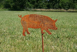 Pets and Farm Animals Metal Garden Landscape Stake (9" Wide Pig on Stake, Naturally Rusted)
