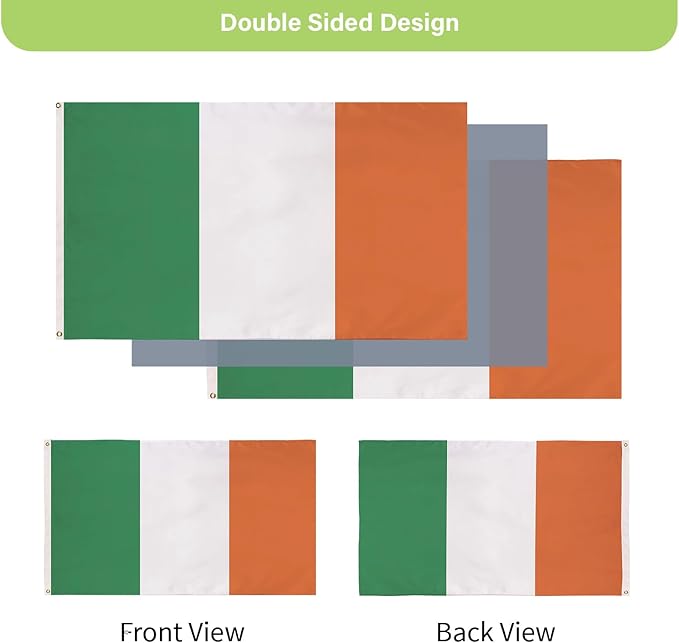 Evergreen Ireland Flag 3x5 flag Outdoor Double Sided, National Flags for Outside with Grommets, 3-Ply Banners for Garden Patio, Indoor Wall Decor for Room, Works with Standard Estate Flag Poles