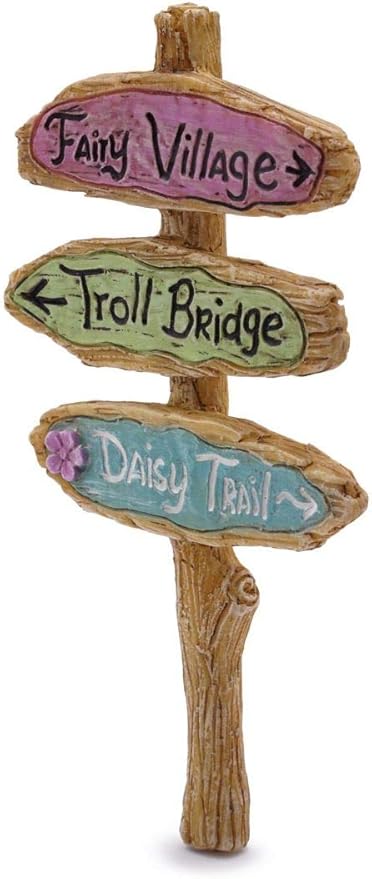 Marshall Home and Garden Fairy Village Sign Post Natural Brown 5 x 2 Resin Stone Collectible Figurine