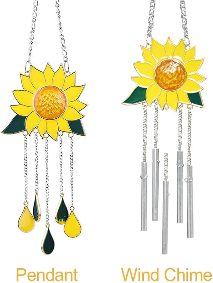 Sunflower Wind Chimes Ornaments, Small Beautiful Dripping Sunflower Pendant Wind Chimes, Window Hanging Panel Decoration for Home Panel Patio Porch Garden Backyard Decor(Color:Pendant)
