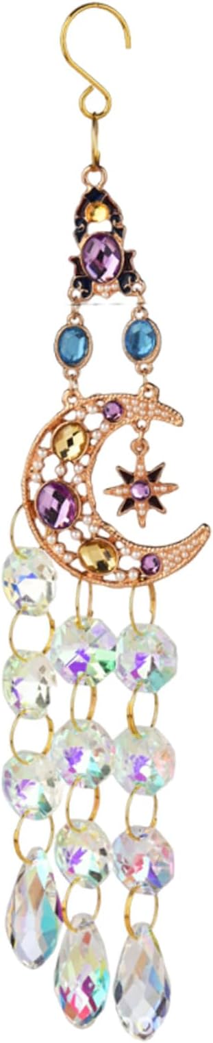 Crystal Sun Catchers for Windows, Gold-Plated Hanging Sun Catcher with Prisms - Rainbow Maker for Indoor Outdoor Garden Decor, Boho Light Catcher Gift for Home (Moon)