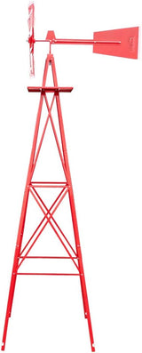 VINGLI 8FT Metal Windmill Ornamental Spinner Backyard Garden Decoration Weather Vane, Heavy Duty Wind Mill w/ 4 Legs Design, Red
