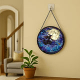 Stained Glass Window Hanging - Halloween 9.8in Flying Witch on Broom with Moon Sun Catchers Indoor Stained Glass Panels Wall Decor for Mom，Wife，Lovers，Festive