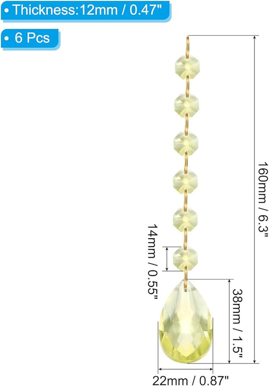 PATIKIL Teardrop Crystal Chandelier Pendants Beads, 6 Pack 160mm Length 38mm Chandelier Prisms Parts Ornaments Hanging Beads for DIY Arts Crafts Decoration, Light Yellow