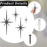 CREATCABIN 4Pcs Star Burst Wall Decor Black Mid Century Modern Metal Wall Art Sculpture Retro 8 Pointed Atomic Stars Celestial Hanging Ornament Accents for Home Bedroom Office Room Decoration