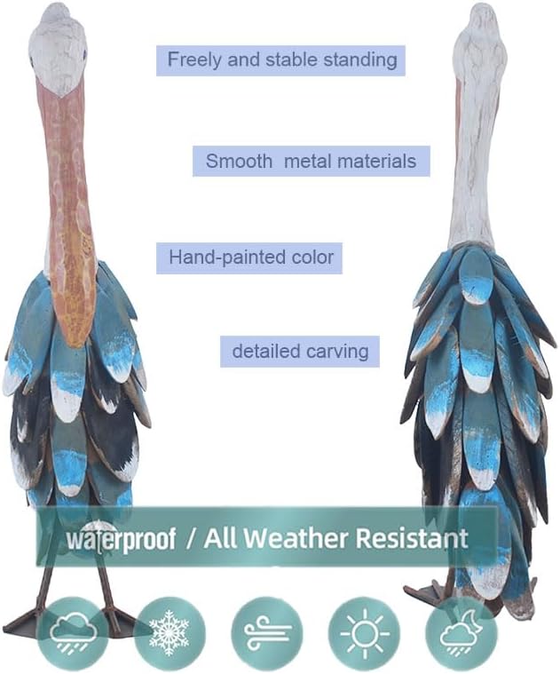 Wooden Chips Pelican Figures Metal Bird Animal Statues Sculptures Garden Outdoor Decoration