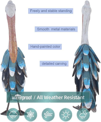 Wooden Chips Pelican Figures Metal Bird Animal Statues Sculptures Garden Outdoor Decoration