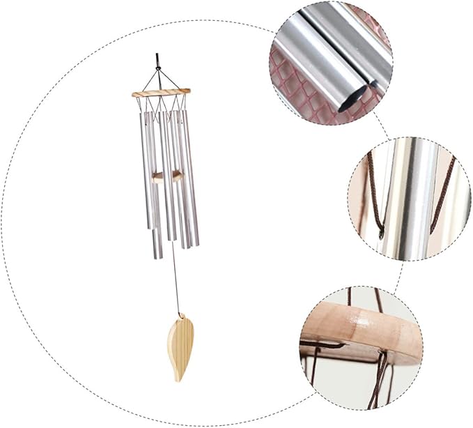 VANZACK 1Pc Aluminum Tube Wind Chime Beautiful Hanging Craft for Garden Decor Silver Color Birthday Durable Outdoor Bell for Courtyards Patios and Backyards