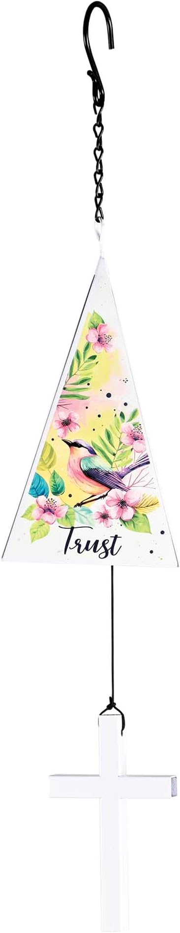 Dicksons Faith Beautiful Spring Floral Foliate in Yellow and Pink with Accenting Bird 24 inch Iron Outdoor Garden Windchime Noisemaker