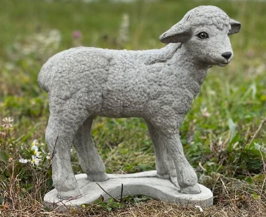 Lamb Statue Outdoor or Indoor Sculpture Concrete Lamb Figurine Garden Lamb Decor Realistic Sheep Statue