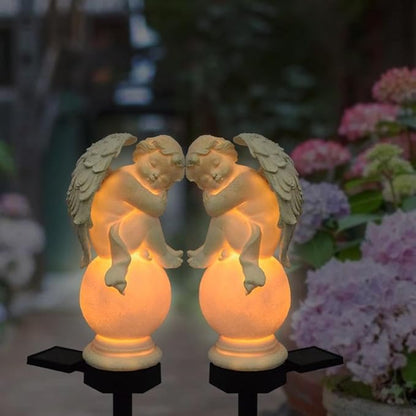 Solar Outdoor Garden Stakes Lighting for Garden Decoration, Solar Garden Gifts for Patio, Balcony, Yard Ornament, Unique Housewarming Figurine Lights, Garden Gifts for Women, Mom (Angel Sit)