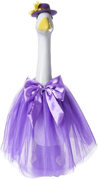 Porch Goose Outfits Four-Layer Mesh Skirt Goose Outfit with Bow Tie Hat for 17-23" Lawn Cement Plastic Geese Statue for Garden Yard Decor Accessories(Purple)