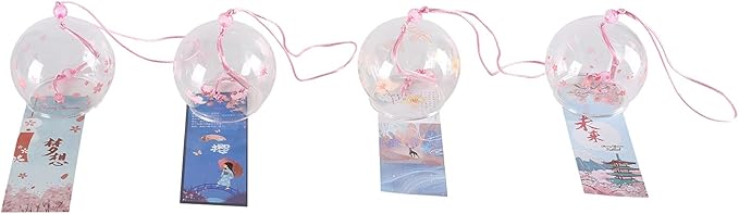 Falytemow Japanese Wind Chimes Set Romantic Flower Wind Bells Handmade Glass Japanese Style Pendant for Outdoor or Indoor Home Decors Pack of 4