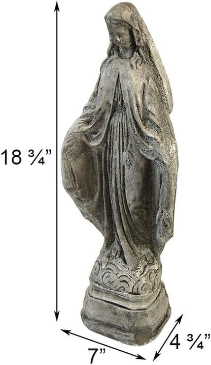 BestNest Athens Tiny Mary Statue – Pre-Aged Gray Concrete Virgin Mary Sculpture – Durable Outdoor Religious Statue on Pedestal – Classic Catholic Garden Décor for Yard, Patio, or Home Display