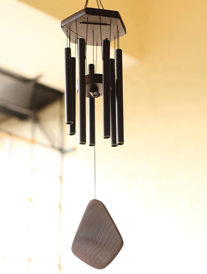 7 Pipe Black Wind Chimes for Home Positive Energy | Metal Windchimes for Balcony Bedroom with Sweet Sound | 18 cm Long