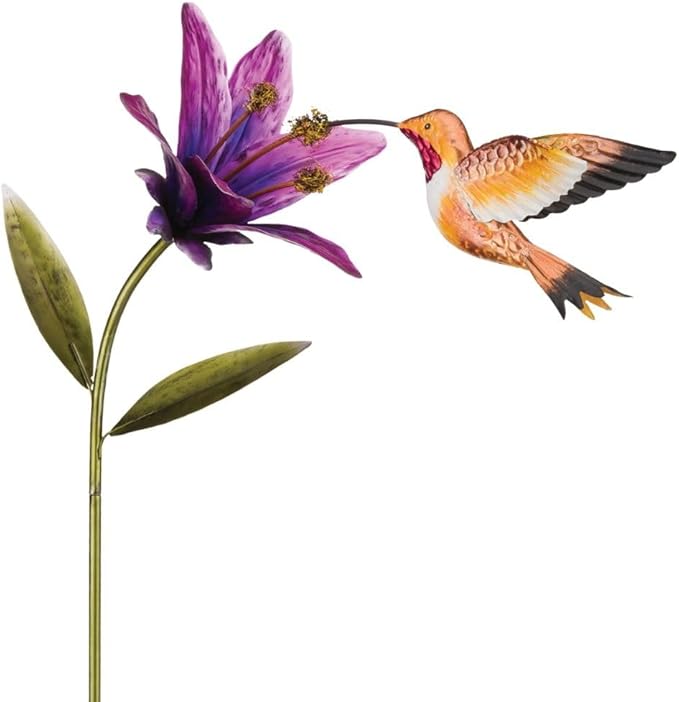 Regal Art & Gift Hummingbird Flower Garden Stake - Decorative Handcrafted Metal Sculpture, Elegant Outdoor Art for Patio, Lawn & Garden Décor - Rufous
