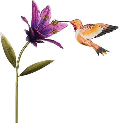 Regal Art & Gift Hummingbird Flower Garden Stake - Decorative Handcrafted Metal Sculpture, Elegant Outdoor Art for Patio, Lawn & Garden Décor - Rufous