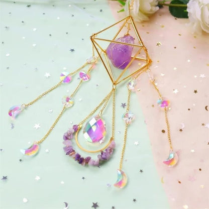 Amethyst Suncatcher Crystal Boho Decor, St Valentine's Day Gift Spiritual, Purple Gemstone Sun Catcher Hanging for Windows, Birthstone Hanging, Raw Stone (Amethsyt)