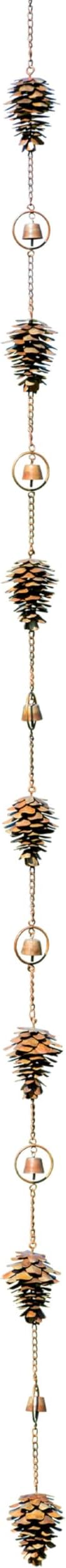 Ancient Graffiti Pine Cones and Bells Rain Chain, Flamed Copper Colored