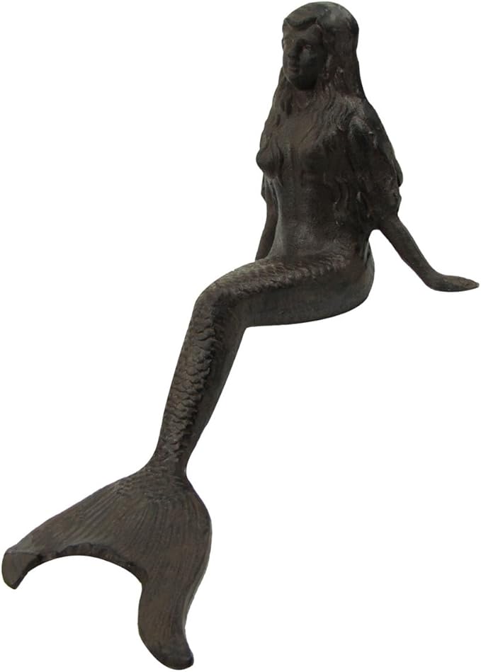 Large Rustic Metal Mermaid Yard Pond Statue Garden Sculpture Coastal Shelf Decor