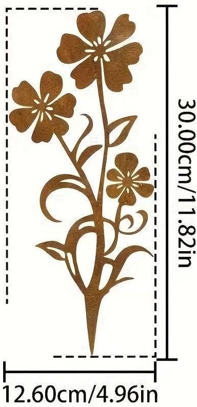 Rusty Metal Wild Flowers Garden Stakes 11.82 x 8.47 inches, Decorative Flowers Yard Stake Metal Art for Outdoor Garden Lawn Decor (Flower-J)