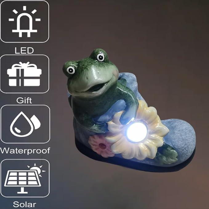 WYQF501 Frog Solar Light Garden Decor- Waterproof Outdoor Design with LED Light, Funny Frog Statue Gifts for Women Mother's Day Housewarming Gift