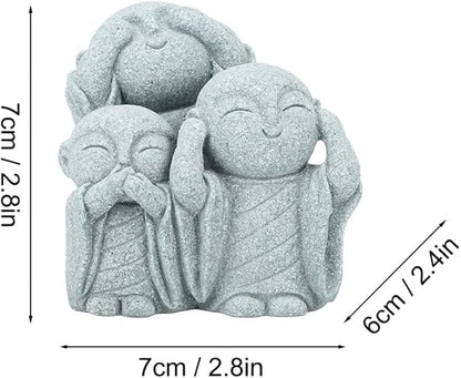 Mini Monk Buddha Statue Green Sandstone Statues Zen Monk Praying Statue Sculptures for Wealth Good Luck Feng Shui Decor Home Fish Tank Aquarium Garden (Style 3)