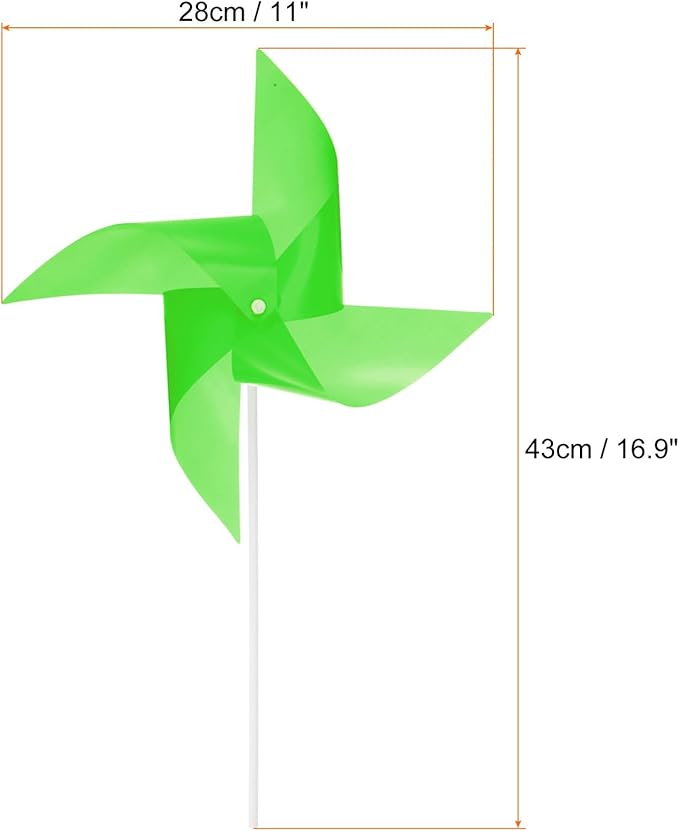 HARFINGTON 50pcs Windmills for The Yard Garden 17" x 11" 4 Leaves Pinwheels Wind Mills Spinners Windproof Waterproof Bird Devices with Stakes for Patio Decor, Green