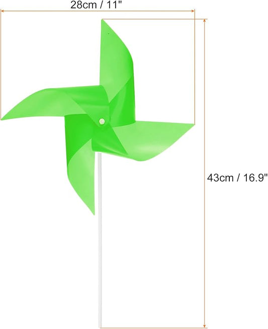 HARFINGTON 50pcs Windmills for The Yard Garden 17" x 11" 4 Leaves Pinwheels Wind Mills Spinners Windproof Waterproof Bird Devices with Stakes for Patio Decor, Green