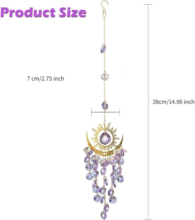 Crystal Suncatcher, Suncatchers for Windows Hanging, Sun Catchers Indoor Window, Unique Crystal Wind Chimes for Indoor & Outdoor Decoration, Gift for Sutffers Home Decor (Purple)