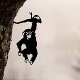 FJXQTCXD Hanging Monkey Tree Stump Plug-in Art Silhouette Metal Wall Art Home Garden Yard Patio Outdoor Statue, Yard Art Decor