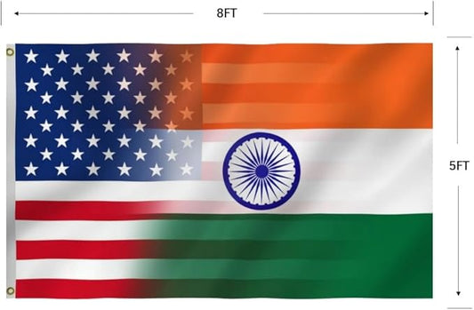 Indian American Combination Flag 6X10FT, US India Flags,Both Sides Printed, Men Women Banner,Vibrant Colors, Double Stitched with 2 Brass Grommets, Bar Garden Street Decoration, GYM, Office Decor,Indoor Outdoor Use,Gifts. (US-IN-Z, 5x8ft)