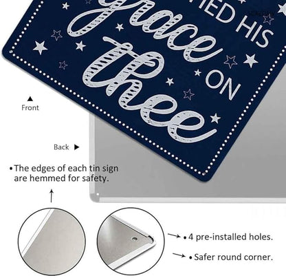 God Shed His Grace On Thee Metal Sign Independence Day 4th of July Gifts Home Decor for Labor Day USA Art Wall Hanging Decoration for Front Door Outdoor Outside Porch (8x8 Inch)