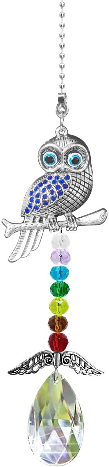 Hanging Crystal Charm Owl Suncatcher for Window and Home Decor,Blue Evil Eye Protection and Good Luck Car Charm Pendant (Owl)