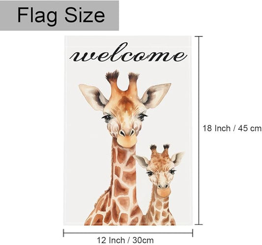 Gkyygk Welcome Giraffe Garden Flag 12 x 18 Inch Double Sided Welcome Banners Farmhouse Holiday Outside Decor Burlap Yard Flag