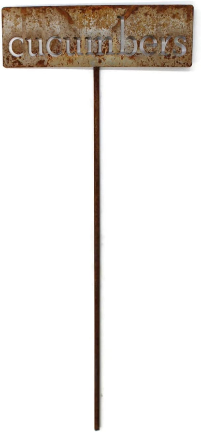 Classic Metal Garden Markers 19 Inches Tall (cucumbers, Naturally Rusted)