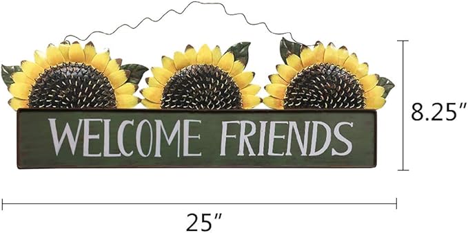 Sunflower Welcome Sign Metal Hanging Welcome Plaque for Wall Front Door - Decorative Flower Yard Signs Spring Wreath Decor for Garden Porch Patio Backyard (A)